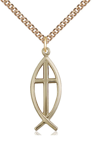 14kt Gold Fish Cross Medal