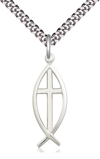 Pewter Fish Cross Medal Catholic Jewelry
