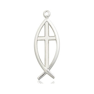 Sterling Silver Fish Cross Medal