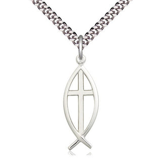 Sterling Silver Fish Cross Medal Catholic Jewelry