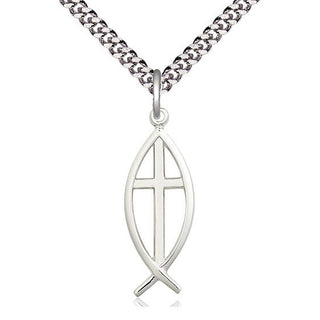 Sterling Silver Fish Cross Medal Catholic Jewelry