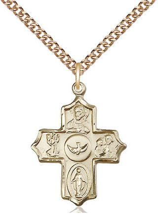 14kt Gold Filled 5-Way Medal Religious Jewelry