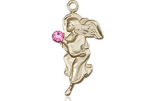 14kt Gold Filled Guardian Angel Pendant with a 3mm Rose Swarovski stone on an 18-inch Gold Filled Light Curb Chain