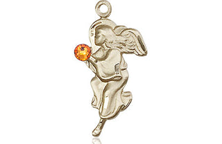 14kt Gold Filled Guardian Angel Pendant with a 3mm Topaz Swarovski stone on an 18-inch Gold Filled Light Curb Chain
