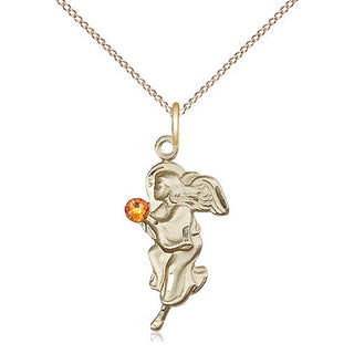 14kt Gold Filled Guardian Angel Pendant with 3mm Topaz Swarovski Necklace