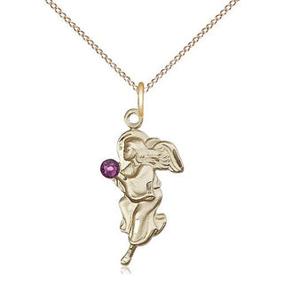 14kt Gold Filled Guardian Angel Pendant with 3mm Amethyst Swarovski Necklace