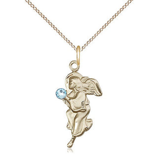 14kt Gold Filled Guardian Angel Pendant with 3mm Aqua Swarovski Necklace