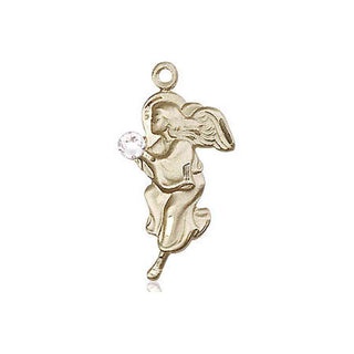 14kt Gold Filled Guardian Angel Pendant with a 3mm Crystal Swarovski stone on an 18-inch Gold Filled Light Curb Chain