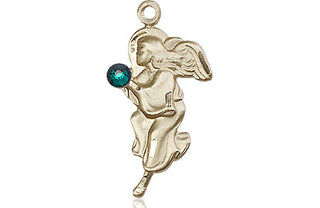 14kt Gold Filled Guardian Angel Pendant with a 3mm Emerald Swarovski stone on an 18-inch Gold Filled Light Curb Chain