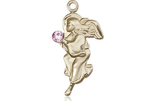 14kt Gold Filled Guardian Angel Pendant with a 3mm Light Amethyst Swarovski stone on an 18-inch Gold Filled Light Curb Chain