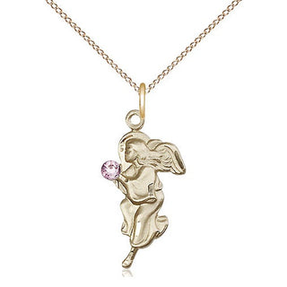 14kt Gold Filled Guardian Angel Pendant with 3mm Light Amethyst Swarovski Necklace