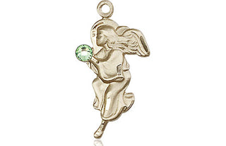 14kt Gold Filled Guardian Angel Pendant with a 3mm Peridot Swarovski stone on an 18-inch Gold Filled Light Curb Chain