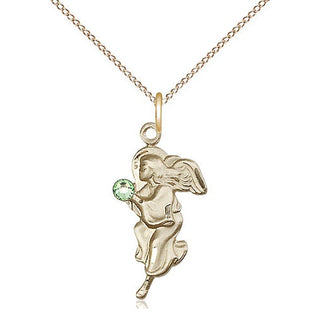 14kt Gold Filled Guardian Angel Pendant with 3mm Peridot Swarovski Necklace