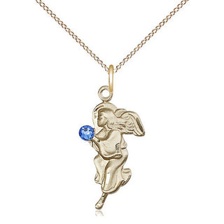 14kt Gold Filled Guardian Angel Pendant with 3mm Sapphire Swarovski Necklace