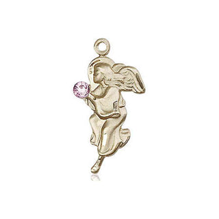 14kt Gold Guardian Angel Medal with a 3mm Light Amethyst Swarovski stone
