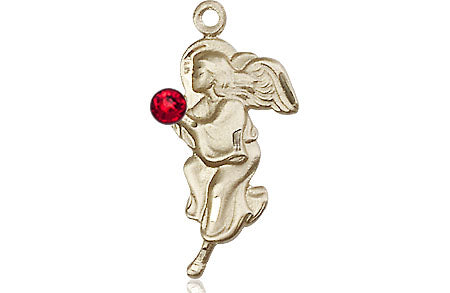 14kt Gold Guardian Angel Medal with a 3mm Ruby Swarovski stone ...