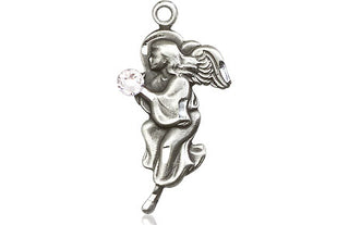 Sterling Silver Guardian Angel Pendant with a 3mm Crystal Swarovski stone on an 18-inch Sterling Silver Light Curb Chain