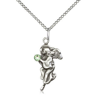 Sterling Silver Guardian Angel Pendant with 3mm Peridot Swarovski stone Necklace