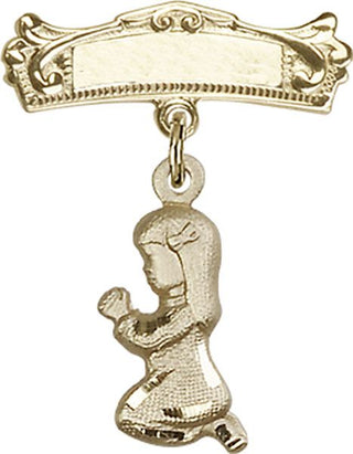 14kt Gold Filled Badge Pin Praying Girl Baby Badge