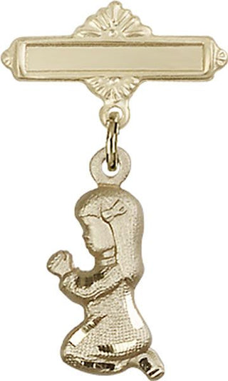 14kt Gold Polished Badge Pin Praying Girl Baby Badge