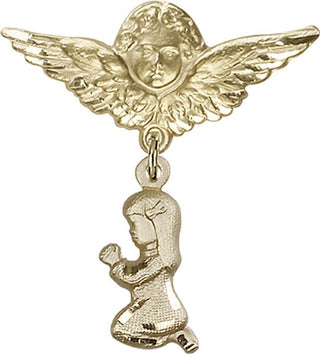 14kt Gold Large Angel w/Wings Praying Girl Baby Badge