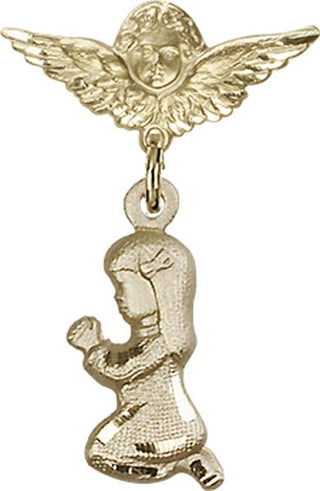 14kt Gold Small Angel w/Wings Praying Girl Baby Badge