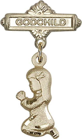 14kt Gold Godchild Praying Girl Baby Badge