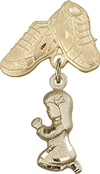 14kt Gold Baby Boots Praying Girl Baby Badge