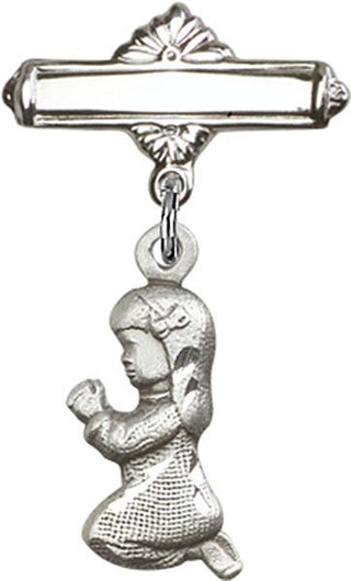 Sterling Silver Polished Badge Pin Praying Girl Baby Badge