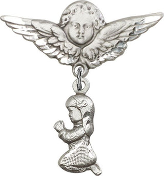 Sterling Silver Large Angel w/Wings Praying Girl Baby Badge