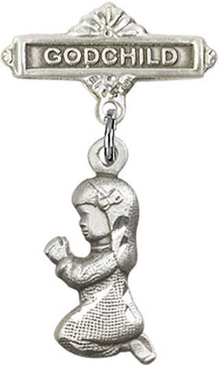 Sterling Silver Godchild Praying Girl Baby Badge