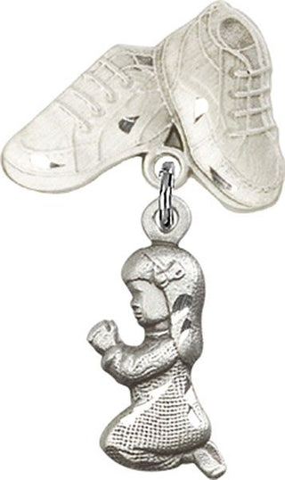 Sterling Silver Baby Boots Praying Girl Baby Badge