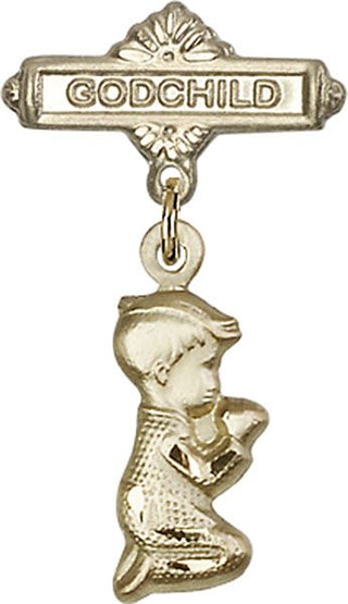 14kt Gold Filled Godchild Praying Boy Baby Badge