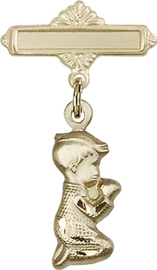 14kt Gold Polished Badge Pin Praying Boy Baby Badge