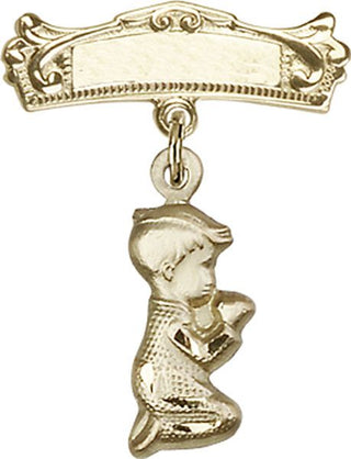 14kt Gold Badge Pin Praying Boy Baby Badge