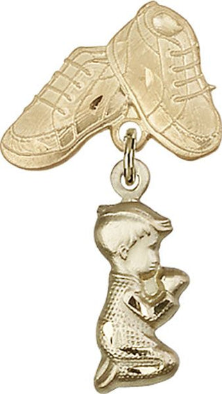 14kt Gold Baby Boots Praying Boy Baby Badge