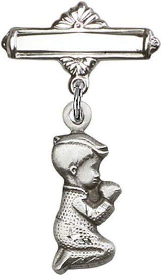 Sterling Silver Polished Badge Pin Praying Boy Baby Badge