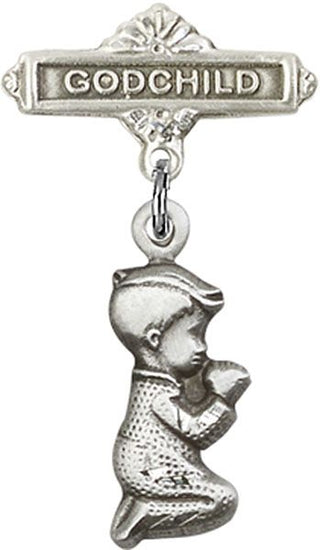 Sterling Silver Godchild Praying Boy Baby Badge