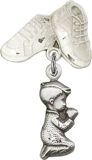 Sterling Silver Baby Boots Praying Boy Baby Badge