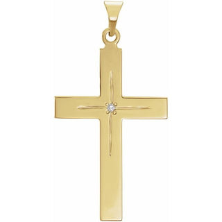 14K Yellow .01 CT Natural Diamond Cross 18" Necklace