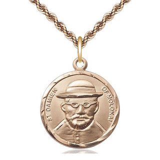 14kt Gold Filled Saint Damien of Molokai Medal Catholic Jewelry