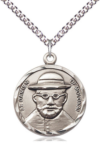 Sterling Silver Saint Damien of Molokai Medal Catholic Jewelry