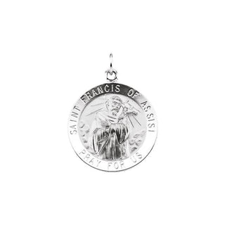 Sterling Silver 22 mm Round Saint Francis of Assisi Medal 24" Necklace 