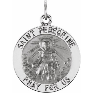 14K White 18 mm Round Saint Peregrine Medal