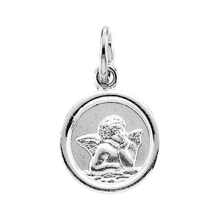 14K White 10 mm Cherub Angel Pendant