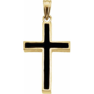 14K Yellow & Black Epoxy 20x13 mm Cross Pendant 