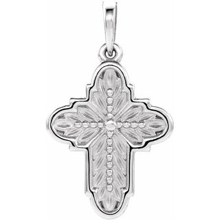 14K White Ornate Leaf Cross Pendant