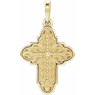 14K Yellow Ornate Leaf Cross Pendant