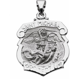 14K White 25x21 mm Hollow Saint Michael Medal