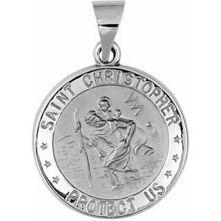 14K White 18 mm Hollow Round St. Christopher Medal